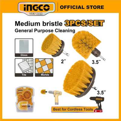 ộ bàn chải vệ sinh gắn máy khoan INGCO WCBM0301 – 3 chi tiết, chuôi 1/4" Hex
