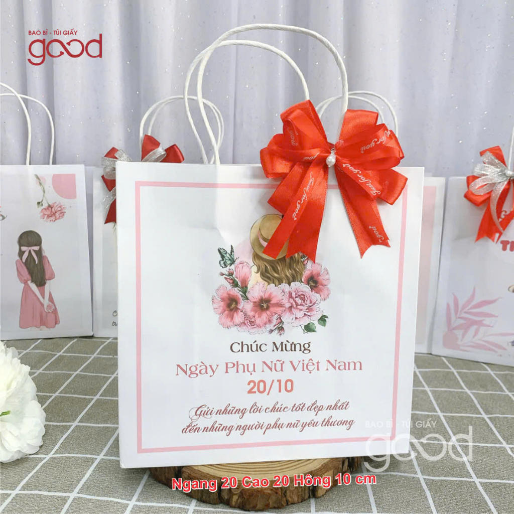 Túi giấy kraft quà tặng 20/10 túi đựng quà Ngày Phụ Nữ Việt Nam quai giấy trắng sang trọng, bền đẹp 