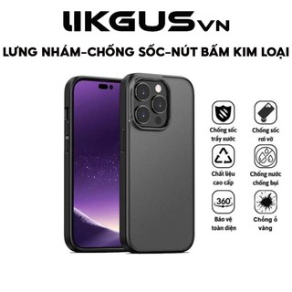  Ốp Lưng Nhám Chống Bám Vân Tay LIKGUS VN - Viền Dẻo Chống Sốc- Nút Bấm Kim Loại Dùng Cho IP 11-12-13-14-15-16-Promax-Pro 