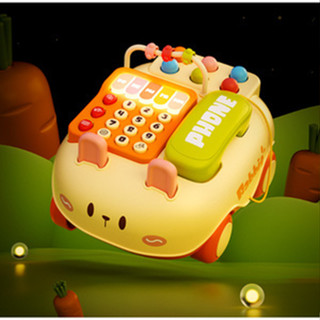 Đồ chơi, điện thoại di động cho trẻ em., Xe Điện thoại thỏ kéo dây hoạt hình dễ thương, có đèn có nhạc