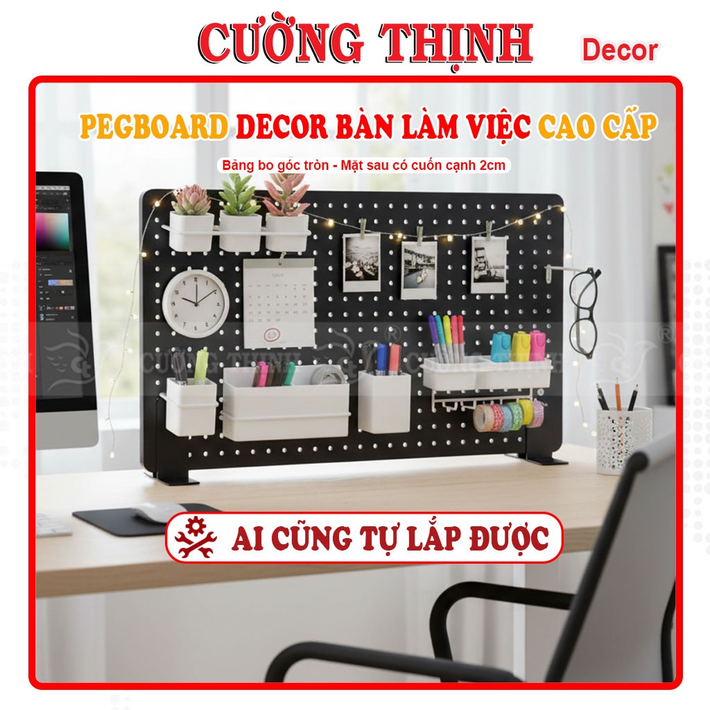 Bảng Pegboard kim loại gắn tường góc bo tròn, bảng lỗ Pegboard treo tường decor, tấm tôn lỗ gắn tườn