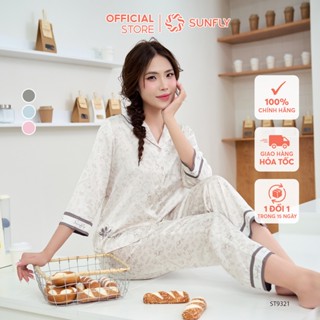  Bộ pijama nữ lụa latin áo tay lỡ quần dài dịu dàng nữ tính SUNFLY ST9321 