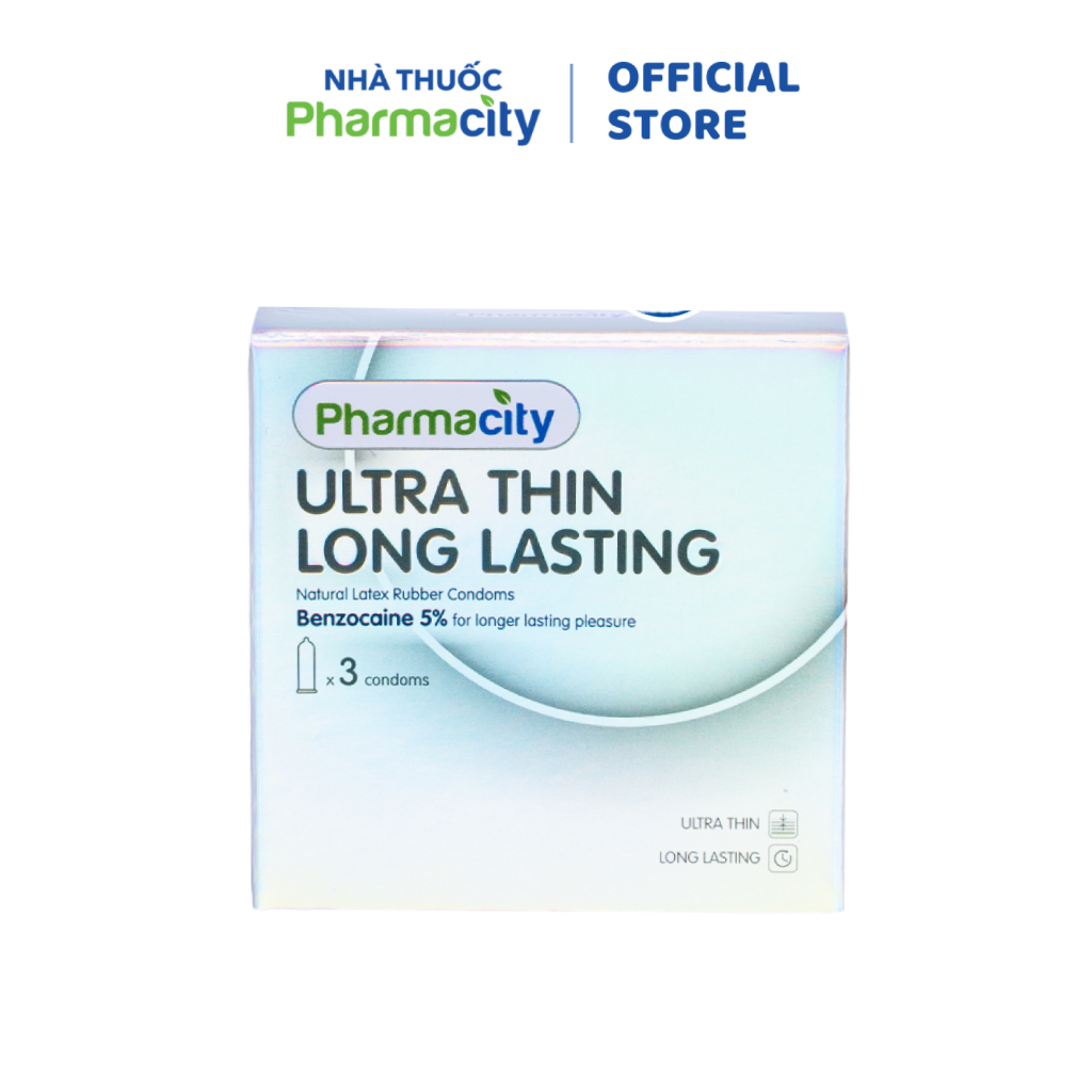 Bao cao su Pharmacity Ultra thin Long Lasting N (Hộp/3 cái)