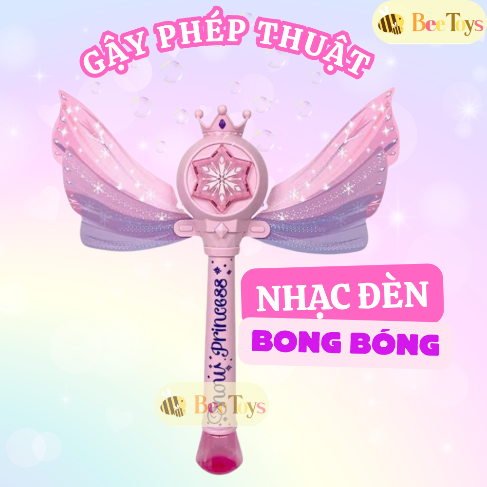 TẶNG PIN Gậy thổi bong bóng tự động PHÁT NHẠC ĐÈN LED máy bắn bong bóng gậy công chúa cho bé gái Bee Toys