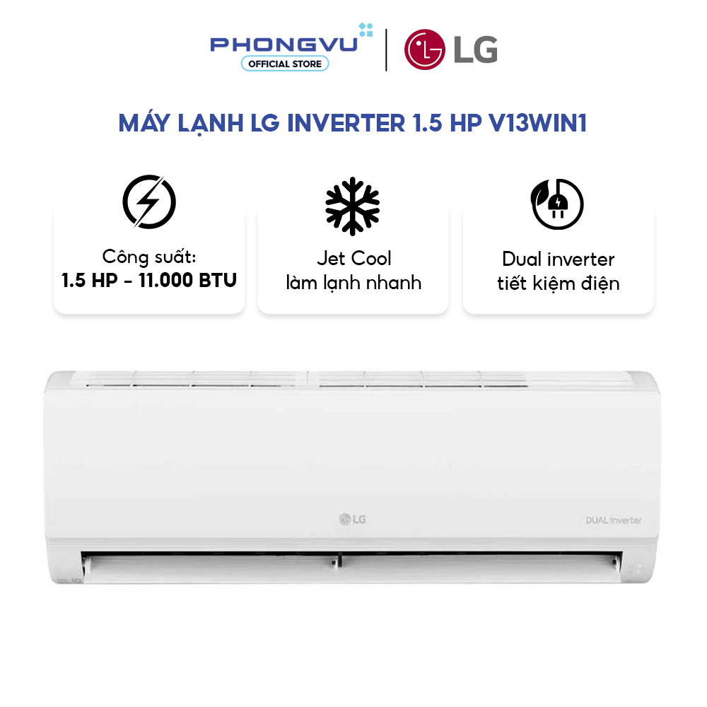 Máy lạnh LG Inverter 1.5 HP V13WIN1 - Làm lạnh nhanh, Điều khiển qua app, Phù hợp 15–20 m²