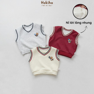 Áo gile nỉ lót lông nhung viền dệt kim hình capybara dễ thương cho bé Hokiha vải nỉ dày dặn, ấm áp size từ 8-17kg A213