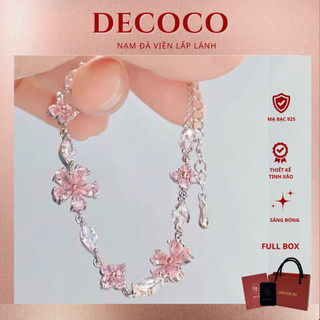   HÀNG MỚI VỀ  Vòng tay nữ mạ bạc 925 đính hoa đá hồng FLOWER DECOCO   kèm Túi giấy + Hộp + Thiệp   