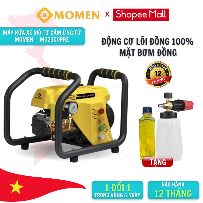 Máy Rửa Xe Công Nghiệp MO2300pre, Mặt Bơm Toàn Đồng, Áp Lực Cao, Có Núm Điều Chỉnh Áp, Dây Cao Áp 12m