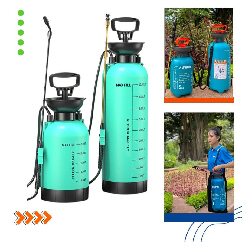 Bình Xịt Đa Năng Suvina, DELI, 4Lit, 6L 9L, Đeo Vai Bơm Tăng Áp Vòi Đồng làm Nông Nghiệp, Làm Vườn