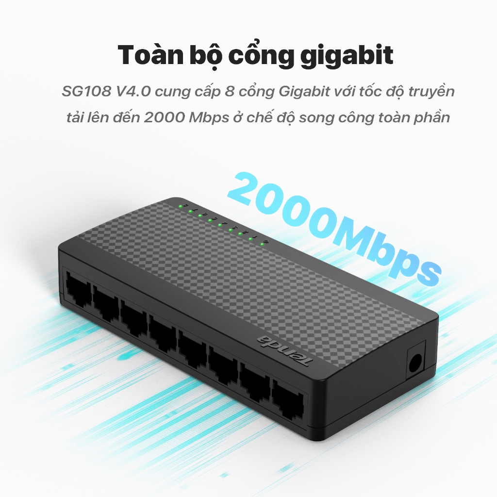 Bộ Chia Mạng Switch Để Bàn Tenda SG108 8 Cổng 10/100/1000Mbps - Hàng Chính Hãng