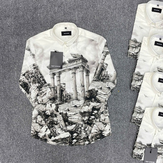  Áo sơ mi trắng nam dài tay PB lụa nến in hoạ tiết kiến trúc cổ điển 3D hai mặt cao cấp boy phố 