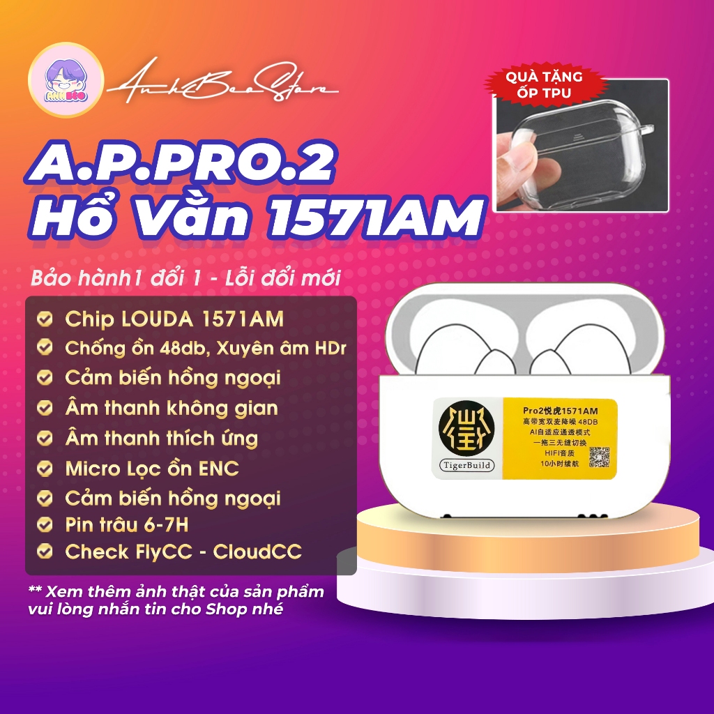 Tai nghe Pro.Gen.2 Hổ Vằn 1571AM Louda Best ANC 48Db - Âm thanh thích ứng - Âm thanh không gian - XỊ