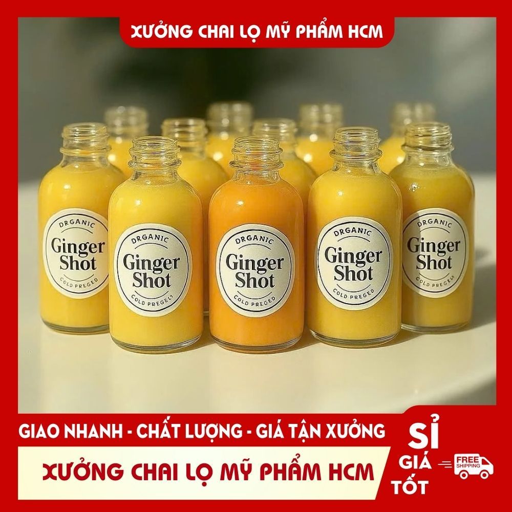 [COMBO] 50/100C Chai lọ thủy tinh làm Ginger Shot loại 30ml trắng trong nắp đen dẹt đựng nước ép gừn