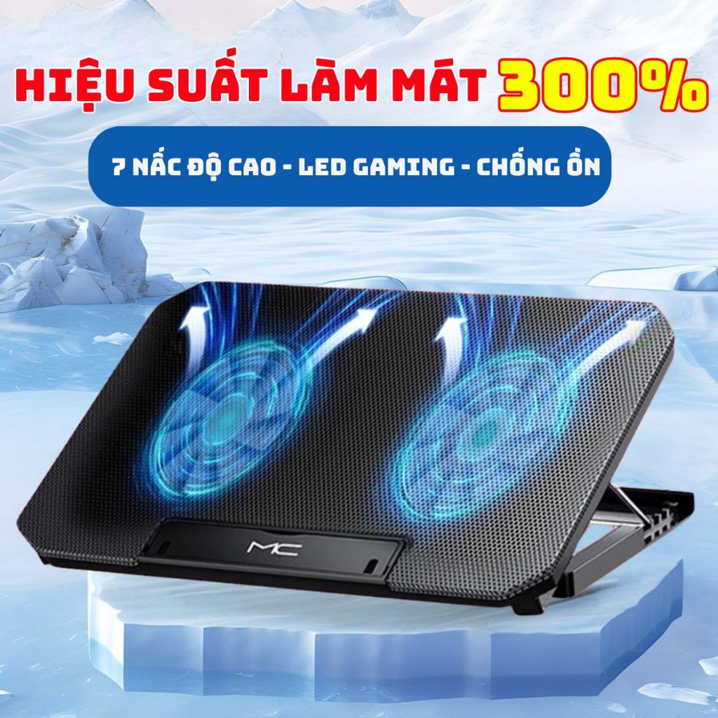Đế tản nhiệt laptop máy tính bảng mcbook TECHGEAR Q100 làm mát nhanh đèn led gaming quạt chống ồn 4 