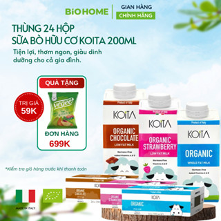Thùng 24 hộp Sữa bò hữu cơ Koita 200ml đủ vị – Nguyên kem, Dâu, Socola – Nhập khẩu Ý, chứng nhận EU Organic