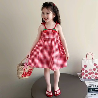   8-35kg - Váy caro đỏ 2 dây dâu tây dễ thương cho bé gái  QiQi H35  