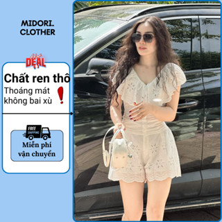 Bộ đồ mặc nhà nữ mùa hè BS04, Set ren trắng tiểu thư chất thô cotton cao cấp, nhẹ mát sang xinh