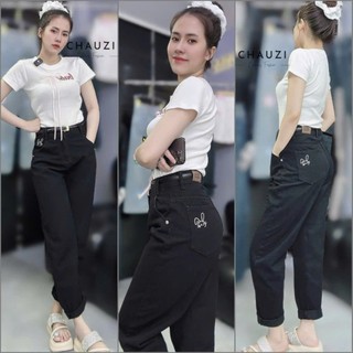   MỞ BÁN Quần Baggy Jean Nữ Thêu Thỏ Nhỏ Xinh CHAUZI Vải Mềm Lưng Cao Tôn Dáng-3 MÀU QD815 