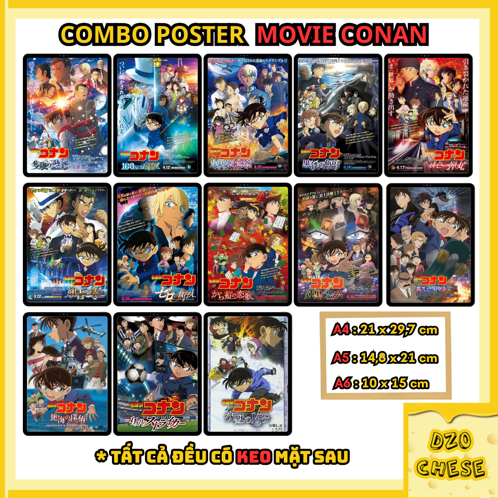 Combo 28 Poster Movie Conan A4-A5-A6 giấy dán tường anime conan, poster conan