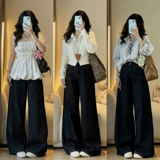  Quần Jean Nữ Đen Xám Suông Ống Rộng 33CM Cạp Cao Quần Jean Nữ Chất Jean Denim Tôn Dáng HOTTREND MIAA 