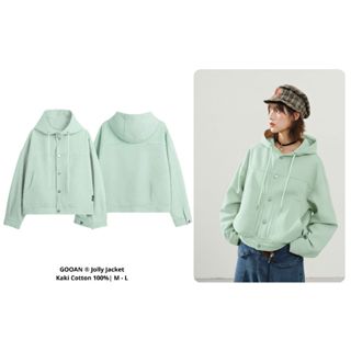  Áo Khoác Jolly Nữ Gooan Vải Kaki Dày Dặn - Chất  Cotton 100% Form Boxy Phong Cách Hàn Quốc Có Mũ Màu Đen Xám Be 
