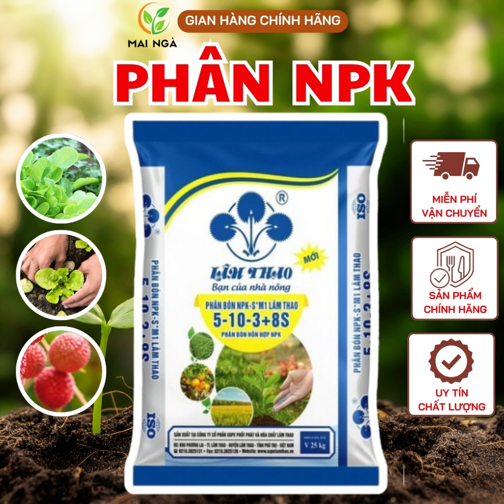 Phân NPK - Phân bón NPK Lâm Thao 5-10-3+8S dạng viên dùng cho rau màu, cây ăn trái, cây cảnh