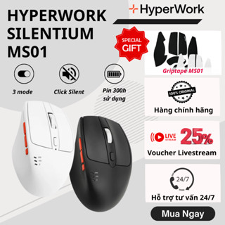 Chuột Không Dây HyperWork Silentium MS01 - 3 Mode Kết Nối - Bluetooth 5.1 & Wireless 2.4Ghz - Click Silent - Chính Hãng