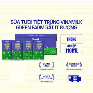 [THÁNG 05/26] Thùng 48 Hộp Sữa Tươi Tiệt Trùng Vinamilk Green Farm Rất ít đường - Lốc 4 Hộp 110ml/180ml