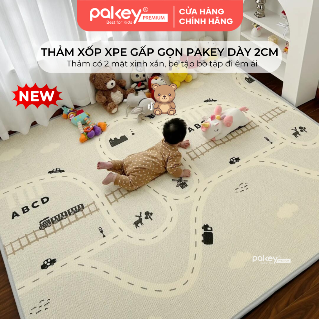 [NEW 2025] Thảm Xốp Gấp Gọn XPE PAKEY Cao Cấp, Thảm 2 Mặt Dày 2cm Cho Bé Tập Bò, Tập Đi Êm Ái, Chống Ngã
