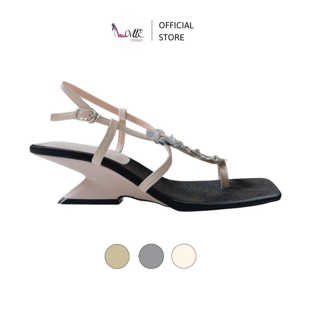 LOVIIECORNER - GIÀY CAO GÓT NỮ THỜI TRANG MŨI VUÔNG ĐÍNH HOA - SANDAL CAO GÓT NỮ XỎ NGÓN 5 PHÂN - GG
