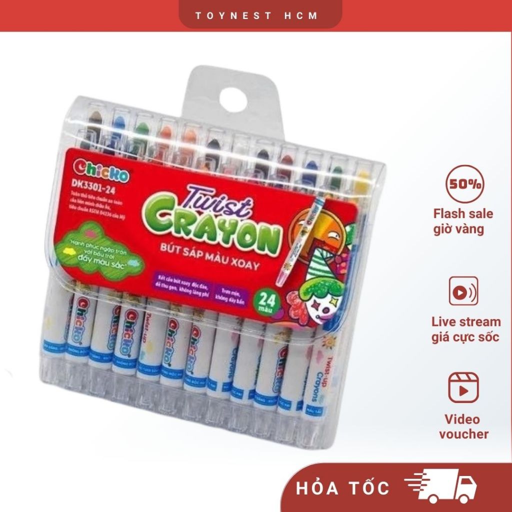 Bút Sáp Màu Duka: Bút Sáp Xoay Twist Crayon 24 Màu DK3301-24 - Túi Nhựa PVC