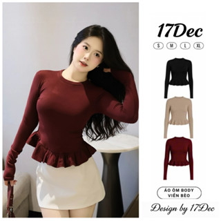 Áo thun cotton dài tay phối gấu bèo 17Dec 315, Áo Thun Giữ Nhiệt Nữ Dài Tay Cổ Tròn Chất Co Giãn Tốt