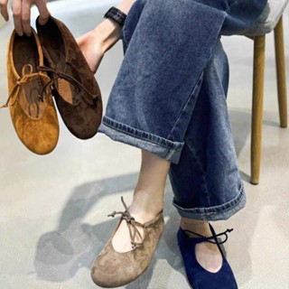    HÀNG SẴN  Giày búp bê nữ đế bệt mũi tròn buộc dây nữ tính phong cách hàn quốc 