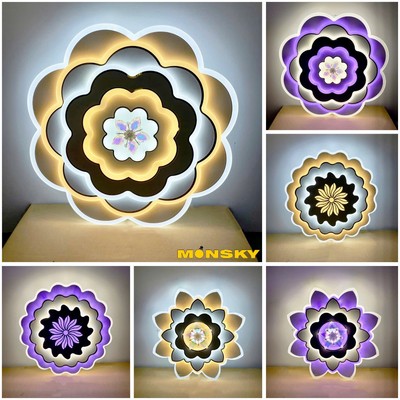 Đèn ốp trần MONSKY DIEYSEN 30cm phong cách bắc âu hiện đại với 3 màu ánh sáng vàng, xanh, tím