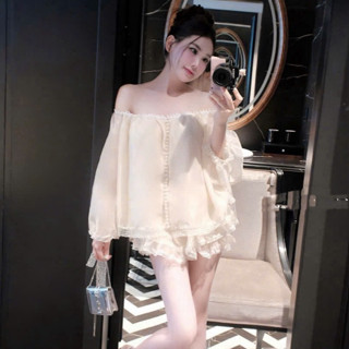 set áo chân váy,set đồ nữ sang chảnh,bộ tơ óng trễ vai phối ren chân váy tầng xịn sò hot trend VD53