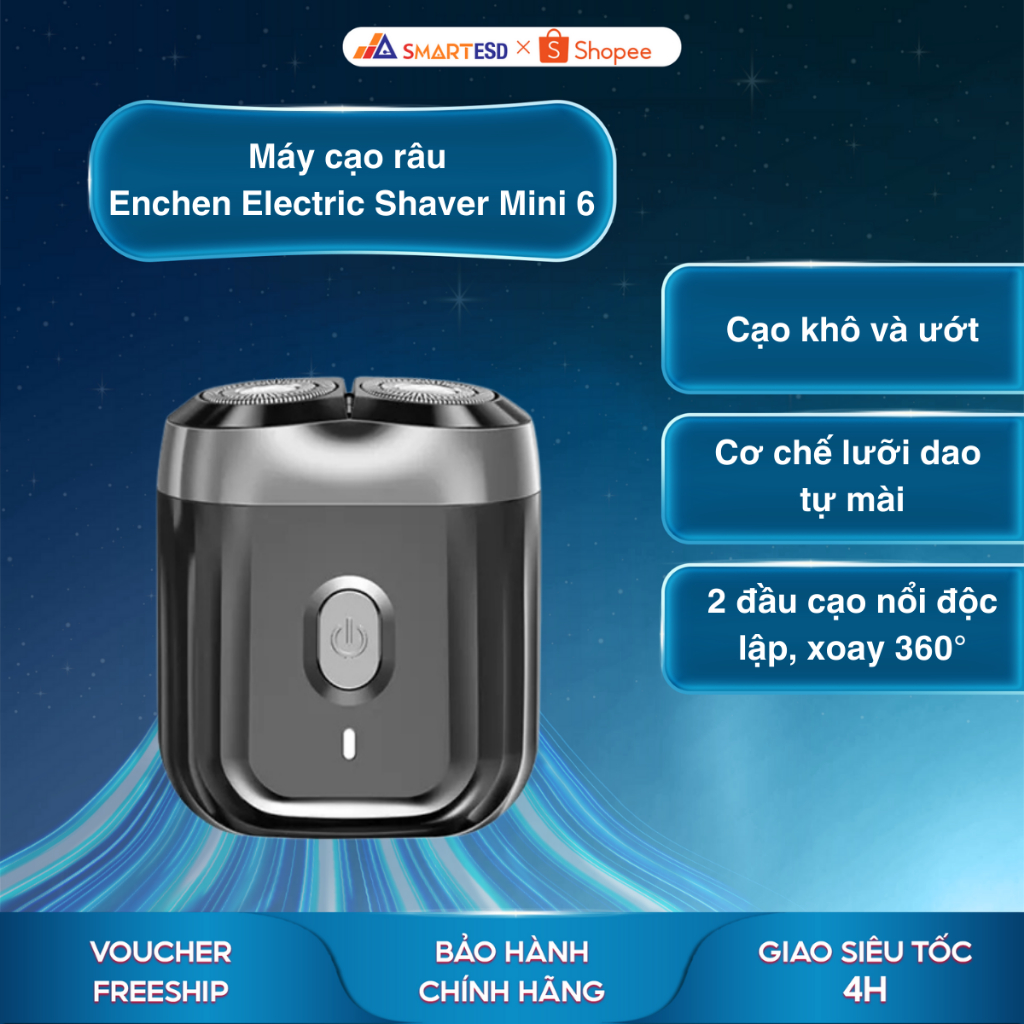 Máy cạo râu Enchen Electric Shaver Mini 6, Nhỏ gọn, 2 lưỡi - Hàng chính hãng