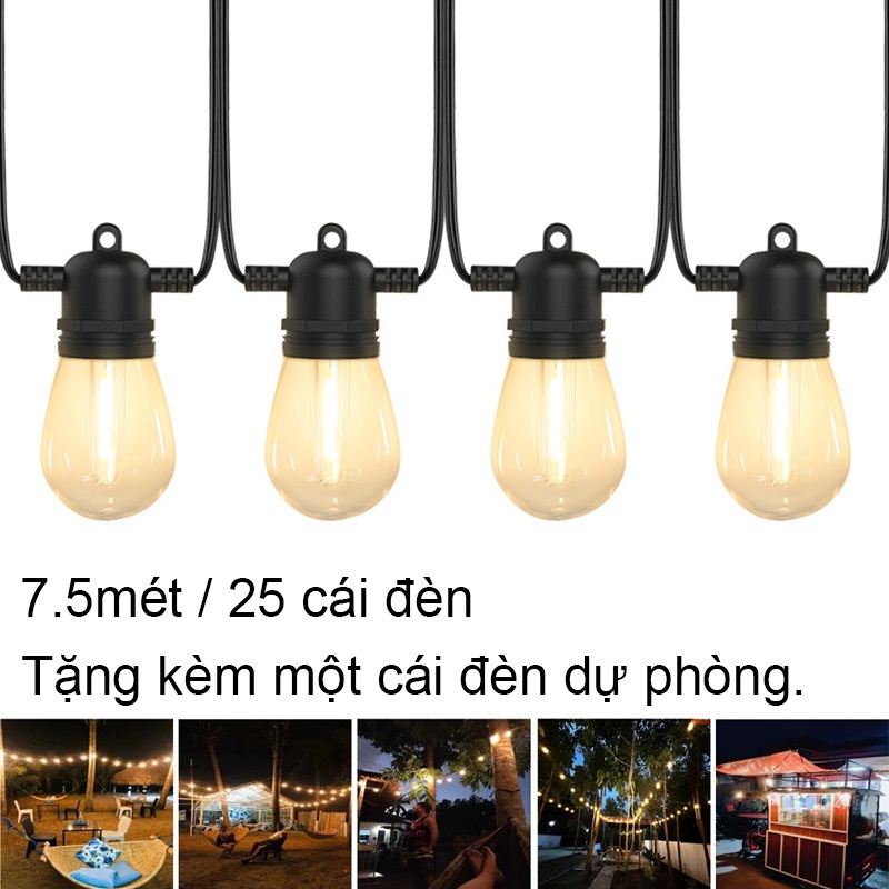 Dây đèn trang trí ngoài trời 5m 10 đuôi, 10m 20 đuôi, 7.5m 25 đuôi