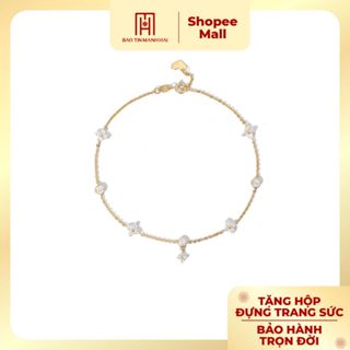 Lắc chân vàng 10K Bảo Tín Mạnh Hải charm rơi cỏ 4 lá đính đá PYLCV10KDH-505002