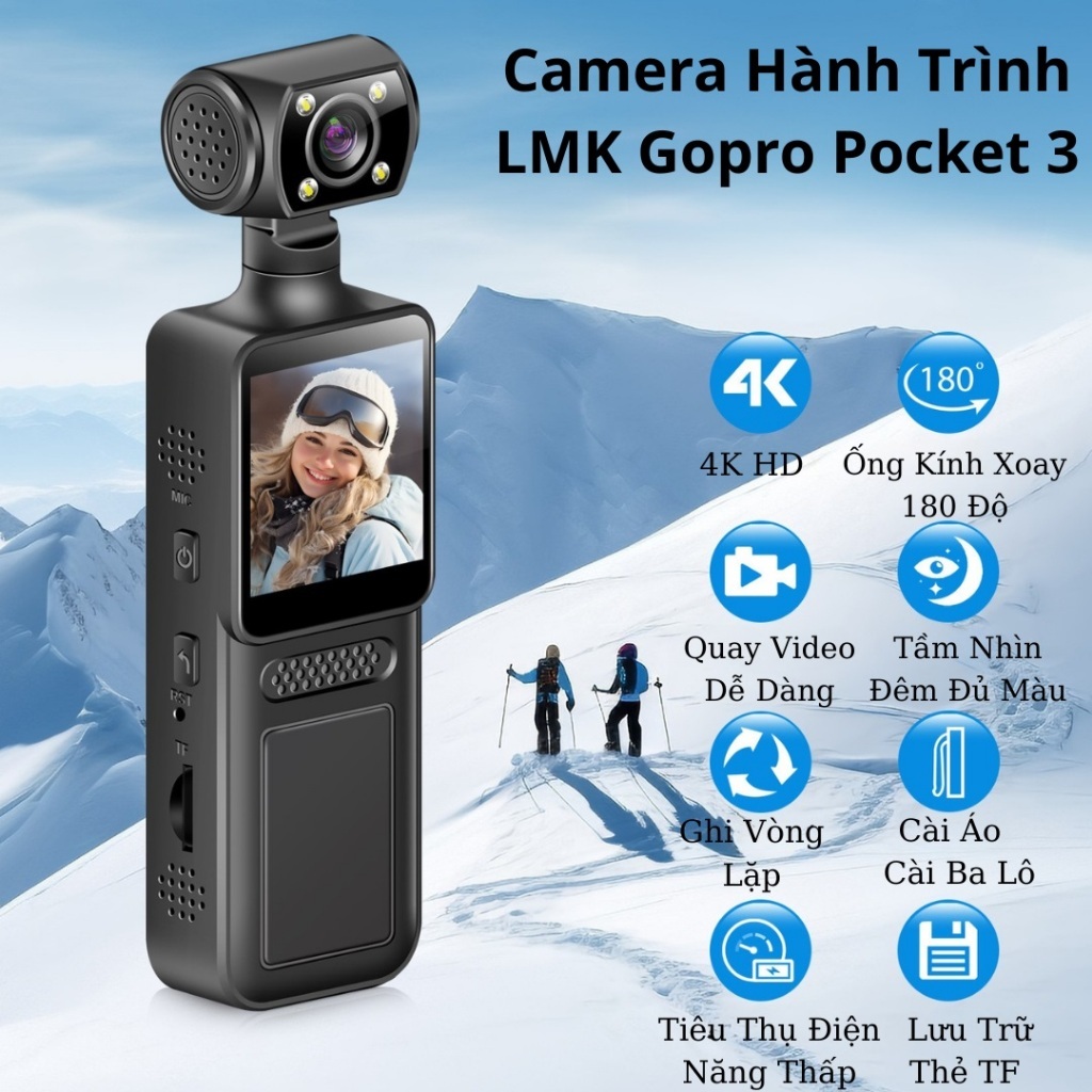 Camera Hành Trình  Pocket Mini4 , Nhỏ Gọn, Cầm Tay, Quay Video Vlog Sắc Nét 4K