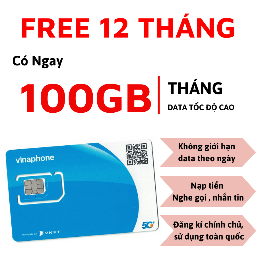 Sim 4G Vinaphone Trọn Gói 12 Tháng Sử Dụng Gói TD49 100GB/Tháng Xem Phim Vào Mạng Tẹt Ga