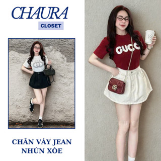  Chân váy chữ A lưng cao dáng XÒE form ngắn tôn dáng chất jean dày dặn - Váy ngắn hot trend dễ phối đồ - CHAURA CLOSET 