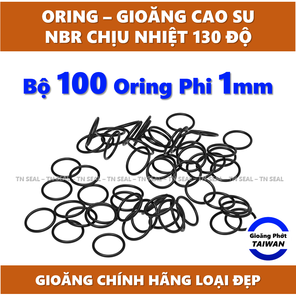 [Bộ 100 cái] Gioăng cao su tròn Oring phi 1mm | Cao su NBR dẻo dai, chống dầu, chuẩn size