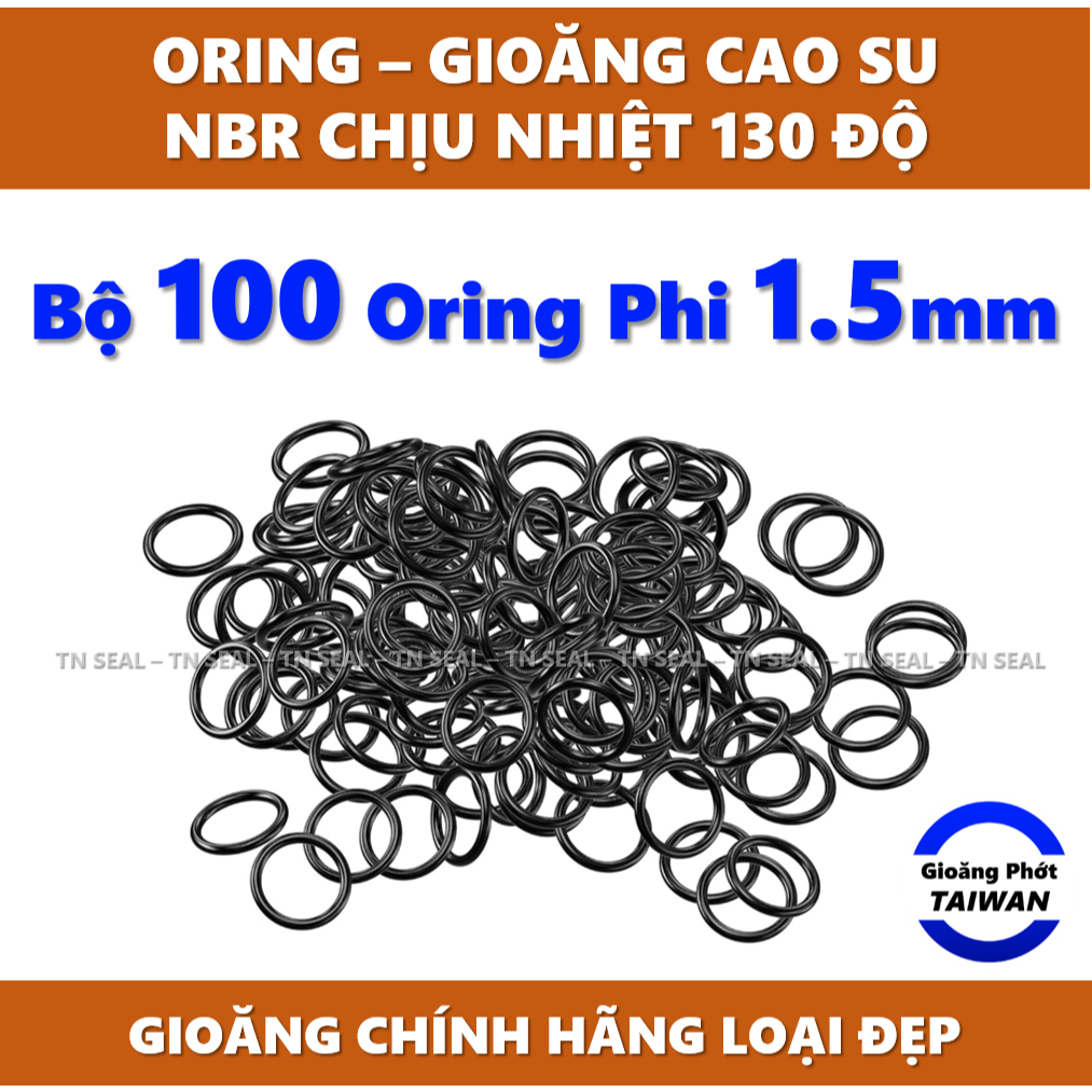 [Bộ 100 cái] Gioăng cao su tròn Oring phi 1.5mm | Cao su NBR dẻo dai, chống dầu, chuẩn size