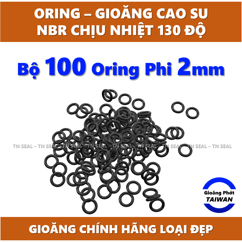 [Bộ 100 cái] Gioăng cao su tròn Oring phi 2mm | Cao su NBR dẻo dai, chống dầu, chuẩn size