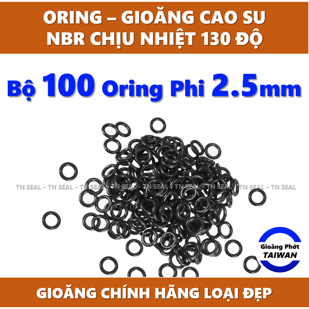 [Bộ 100 cái] Gioăng cao su tròn Oring phi 2.5mm | Cao su NBR dẻo dai, chống dầu, chuẩn size