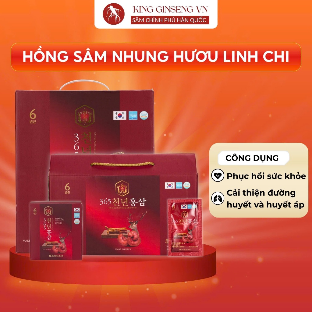 Nước Hồng Sâm Nhung Hươu Linh Chi Hàn Quốc, Korean Red Ginseng Gold Tăng Cường Đề Kháng Hộp 20 Gói, 60 Gói - Ginsengking