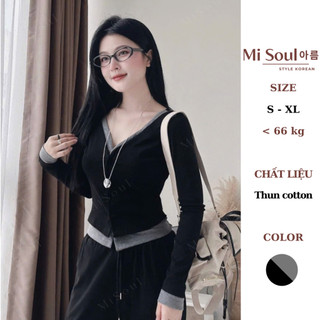  Áo Thun Cotton Dài Tay Cổ Tim Cúc Cài 2 Lớp Điệu Đà Form Ôm BigSize MiSoul Áo Điệu Cardigan Tay Dài Cổ V Basic 481 