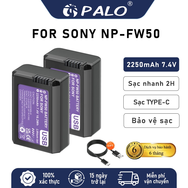 PALO Pin Sony NP-FW50 Sạc USB cho Máy ảnh Sony Nex A5000 A6000 A63000 A72 A7 A7II A7R A7S