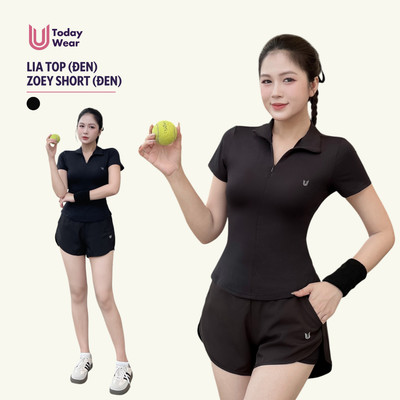 Set đồ thể thao nữ áo Lia Top mix quần đùi Zoey Short màu đen năng động tôn dáng chơi pickleball, tennis, cầu lông, yoga