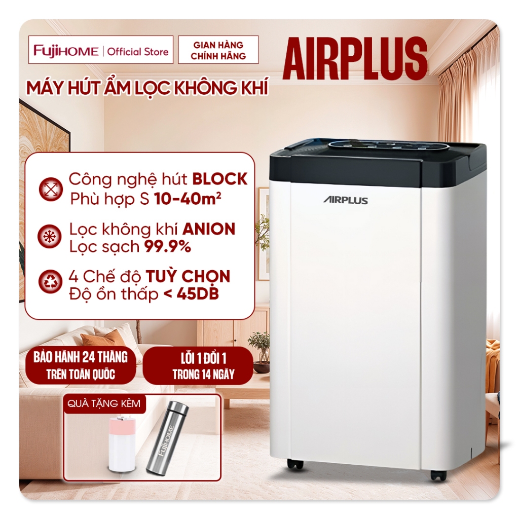 Máy hút ẩm lọc không khí 40m2 FUJIHOME Nhập Khẩu, 4 chế độ hút ẩm lọc không khí Anion khử mùi diệt khuẩn phòng khác ngủ